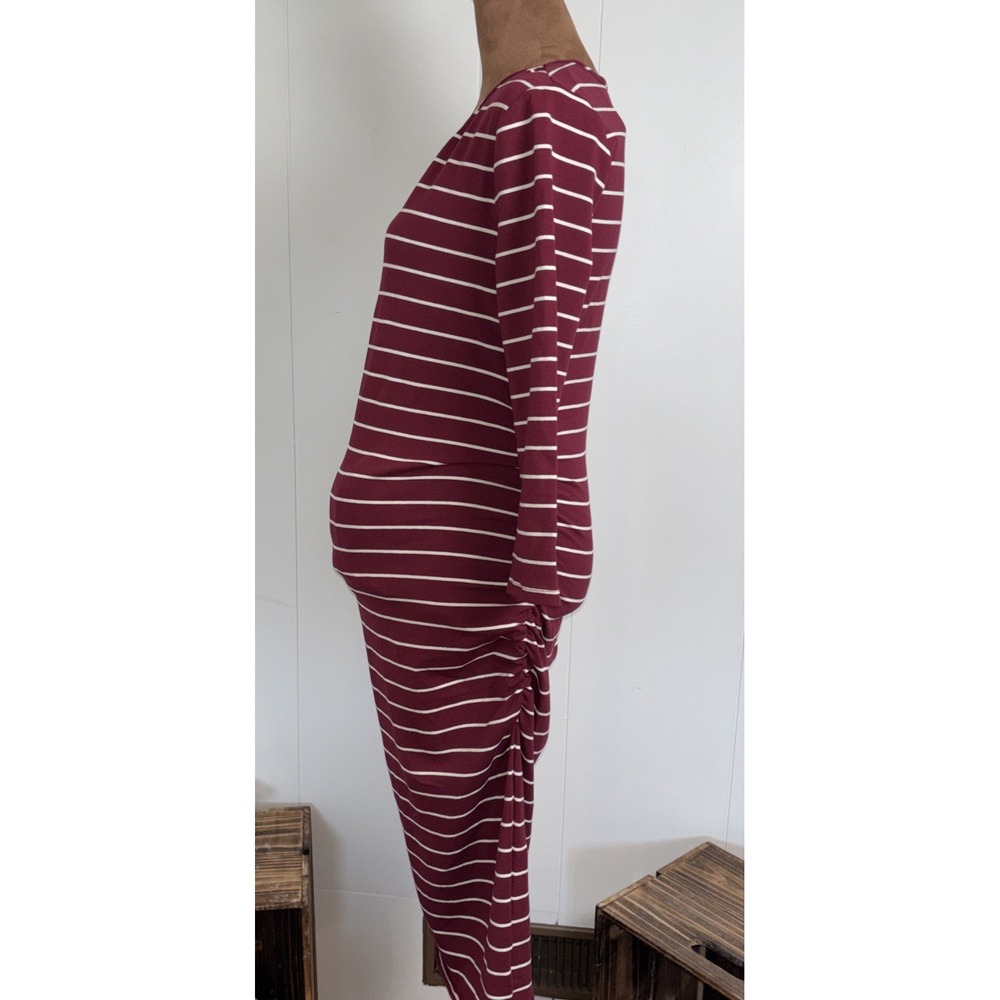 Isabel Maternity T-Shirt Dress Women Small Ruched Sides 3/4 Sleeve Burgundy New - Picture 3 of 9